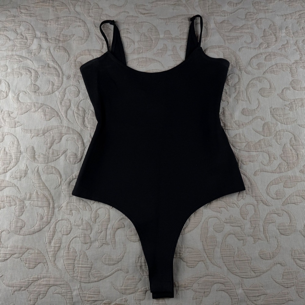Dance & Marvel Black Scoop Neck Thong Bodysuit JT1124 Small Stretch Sleeveless